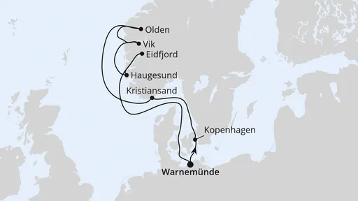 Route Norwegens Fjorde ab Warnemünde 1