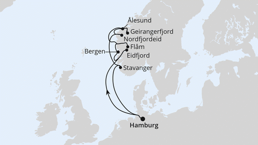 Route Norwegens Fjorde mit Geiranger ab Hamburg