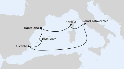 Route Osterreise durchs Mittelmeer ab Barcelona