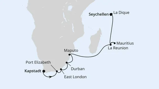 Route Seychellen, Mauritius & Südafrika