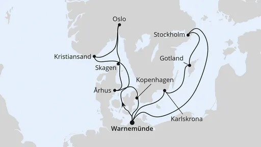 Route Skandinavien-Rundreise ab Warnemünde