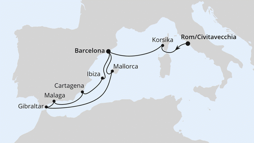 Route Spanien, Frankreich & Gibraltar ab Civitavecchia Route Spanien, Frankreich & Gibraltar ab Civitavecchia