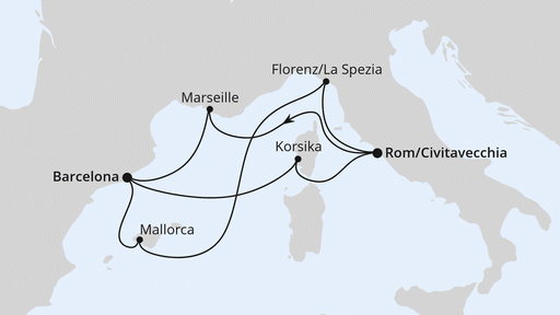 Route Spanien, Frankreich & Italien ab Civitavecchia