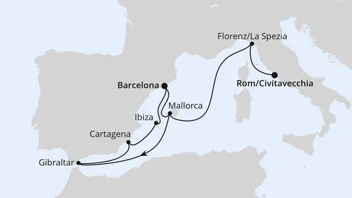 Route Spanien, Italien & Gibraltar ab Barcelona