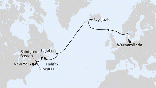 Route Transatlantik von Warnemünde nach New York