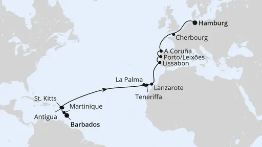 Route Von Barbados nach Hamburg