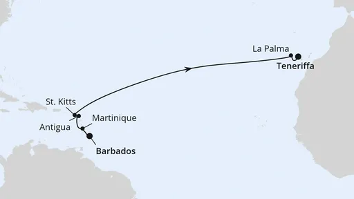 Route Von Barbados nach Teneriffa
