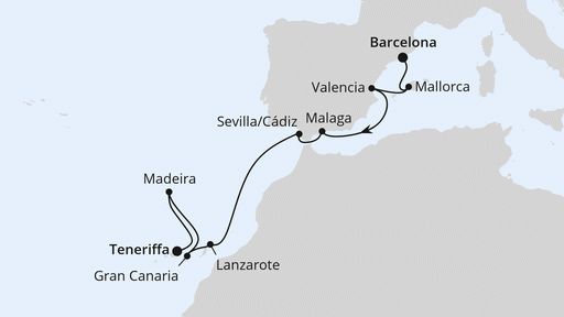 Route Von Barcelona nach Teneriffa