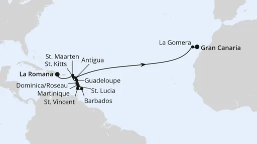 Route Von der Dominikanischen Republik nach Gran Canaria