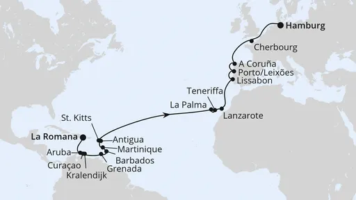 Route Von der Dominikanischen Republik nach Hamburg