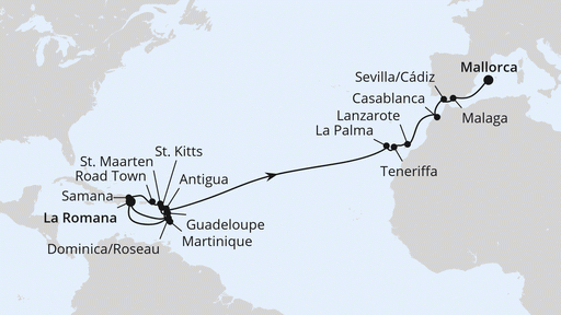 Route Von der Dominikanischen Republik nach Mallorca 1