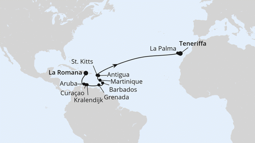 Route Von der Dominikanischen Republik nach Teneriffa Route Von der Dominikanischen Republik nach Teneriffa