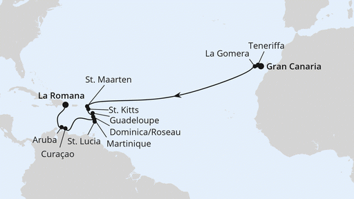 Route Von Gran Canaria in die Dominikanische Republik