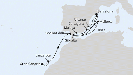 Route Von Gran Canaria nach Barcelona