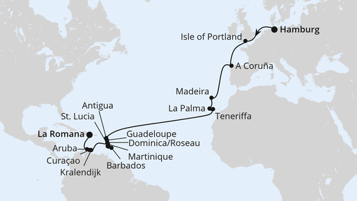 Route Von Hamburg in die Dominikanische Republik