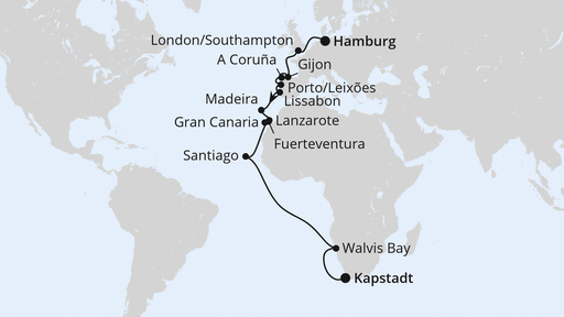 Route Von Hamburg über die Kanaren nach Kapstadt Route Von Hamburg über die Kanaren nach Kapstadt