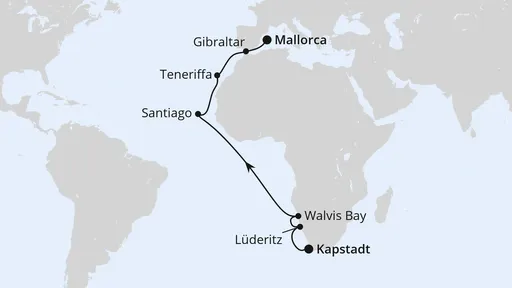 Route Von Kapstadt über Namibia nach Mallorca