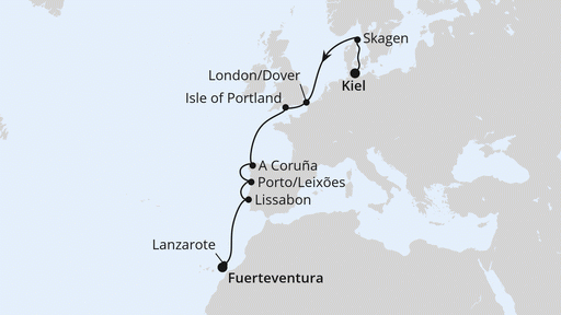 Route Von Kiel nach Fuerteventura 1