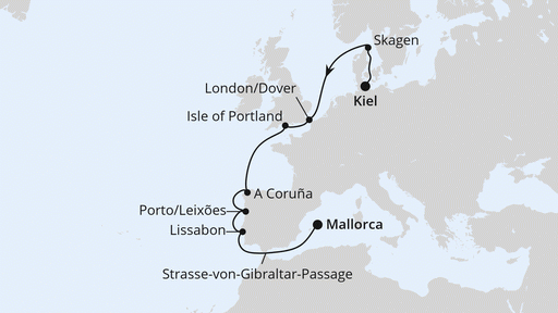 Route Von Kiel nach Mallorca