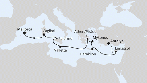 Route Von Mallorca nach Antalya