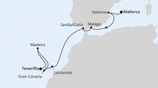Route Von Mallorca nach Teneriffa
