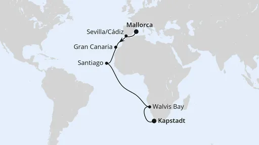 Route Von Mallorca über Namibia nach Kapstadt