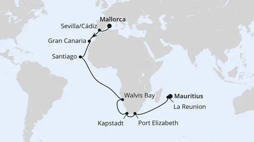 Route Von Mallorca über Südafrika nach Mauritius