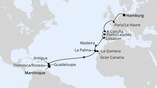 Route Von Martinique nach Hamburg