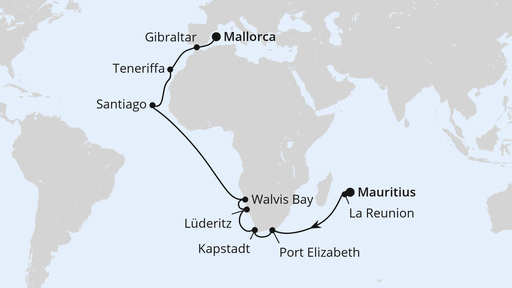 Route Von Mauritius über Südafrika nach Mallorca 1
