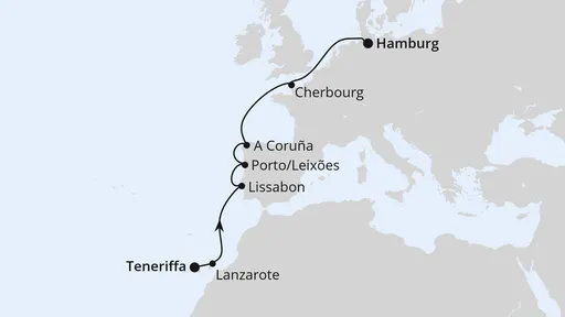Route Von Teneriffa nach Hamburg