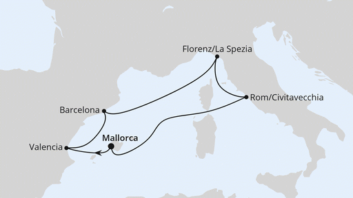 Route Weihnachtsreise nach Spanien & Italien ab Mallorca