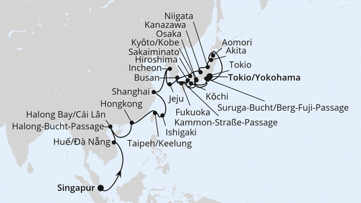 Route Weltenbummler Asien mit Japan zur Frühlingsblüte