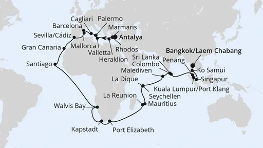 Route Weltenbummler Mittelmeer, Afrika & Indischer Ozean
