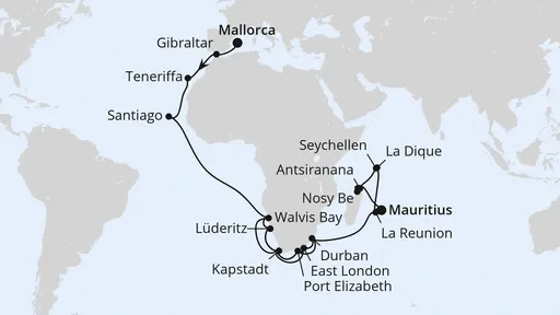 Route Weltenbummler von Mallorca nach Mauritius 2