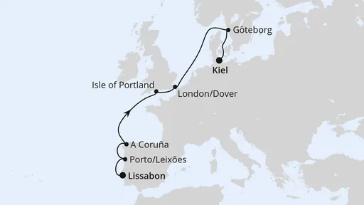 Route Westeuropa-Highlights von Lissabon nach Kiel