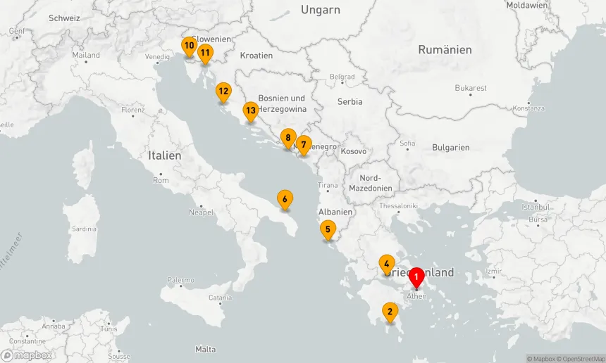 Route 14 Nächte - ANTIKE GRIECHISCHE HÄFEN, ITALIEN & DALMATINISCHE PERLEN