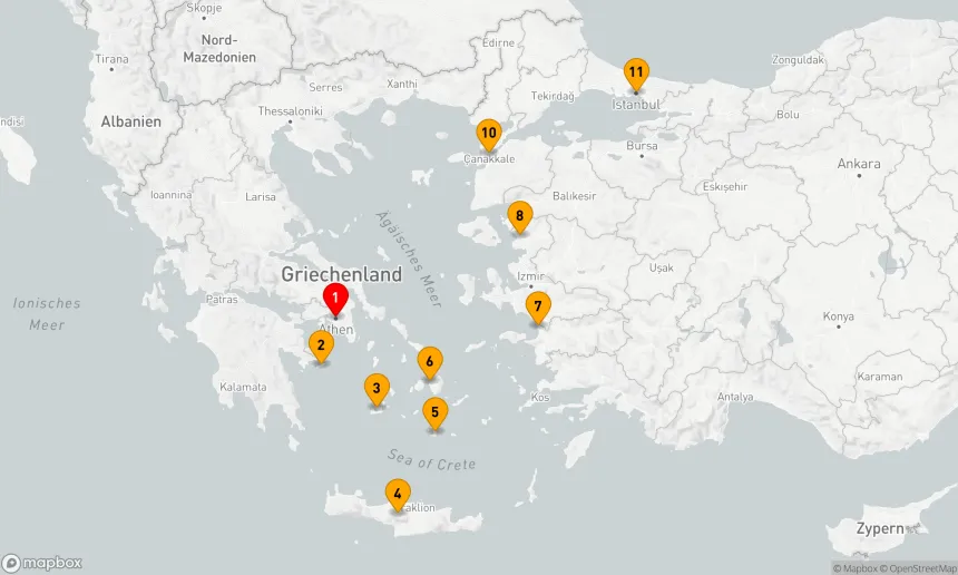 Route 11 Nächte - Antike Reiche: Loyalitätsabreise von Athen nach Istanbul