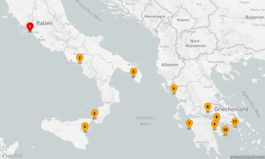 Route 10 Nächte - Antike Zivilisationen von Italien bis Griechenland