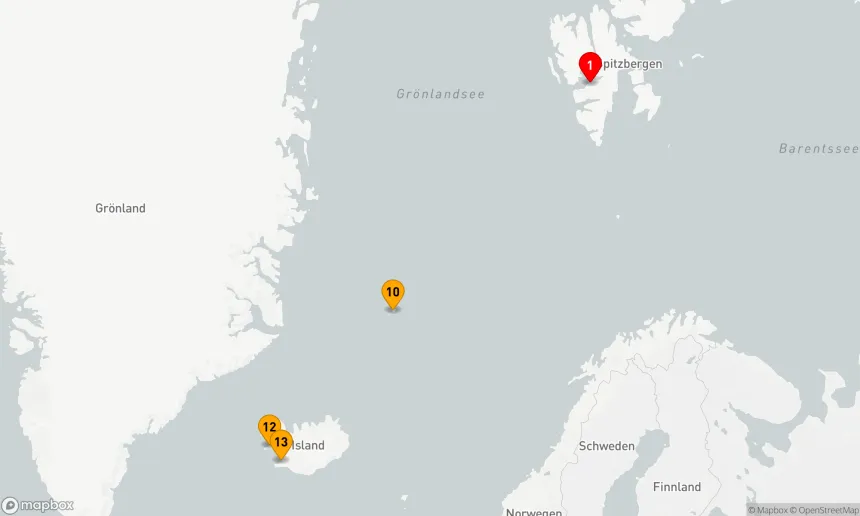 Route 12 Nächte - Arktische Entdeckungsreise: Spitzbergen bis Island