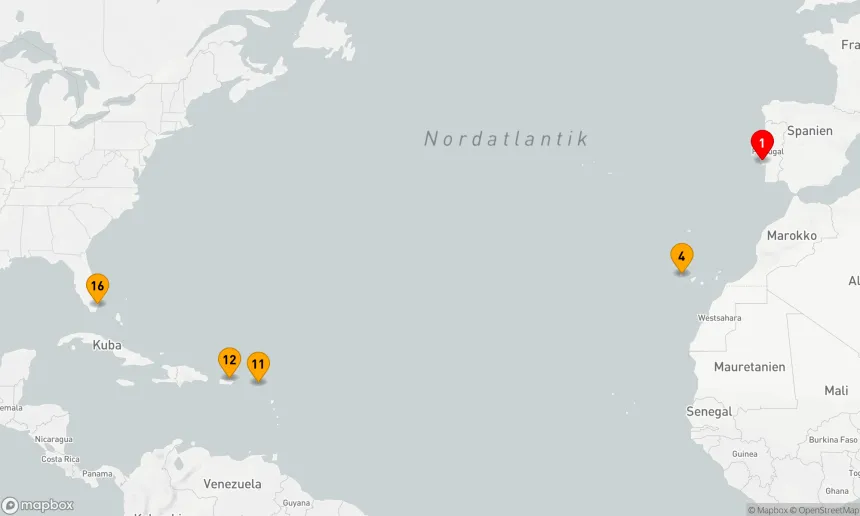 Route 15 Nächte - Atlantische Entdeckungsreise von Europa nach Amerika