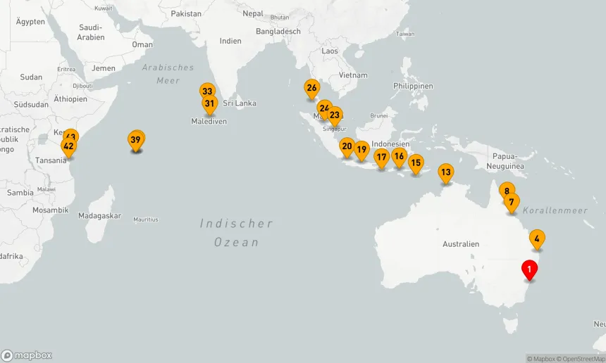 Route 42 Nächte - Australien, Bali, die Malediven und Sansibar – Die große Ozeanreise