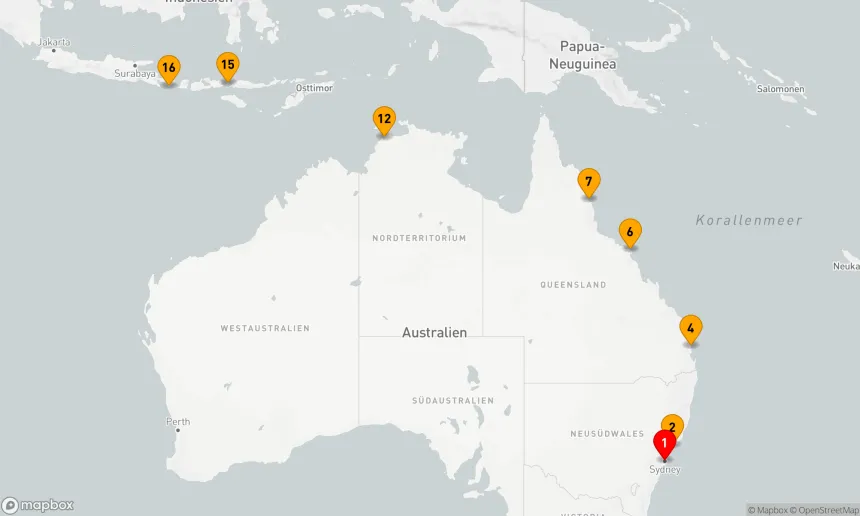 Route 16 Nächte - AUSTRALIEN INTENSIV KREUZFAHRT: SYDNEY, CAIRNS & DARWIN