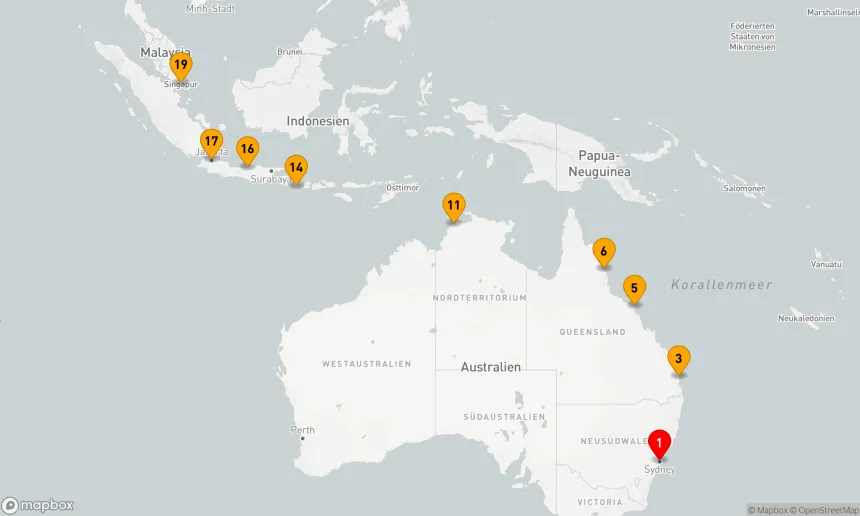 Route 19 Nächte - AUSTRALIEN & INDONESIEN KREUZFAHRT: CAIRNS, DARWIN & SINGAPUR