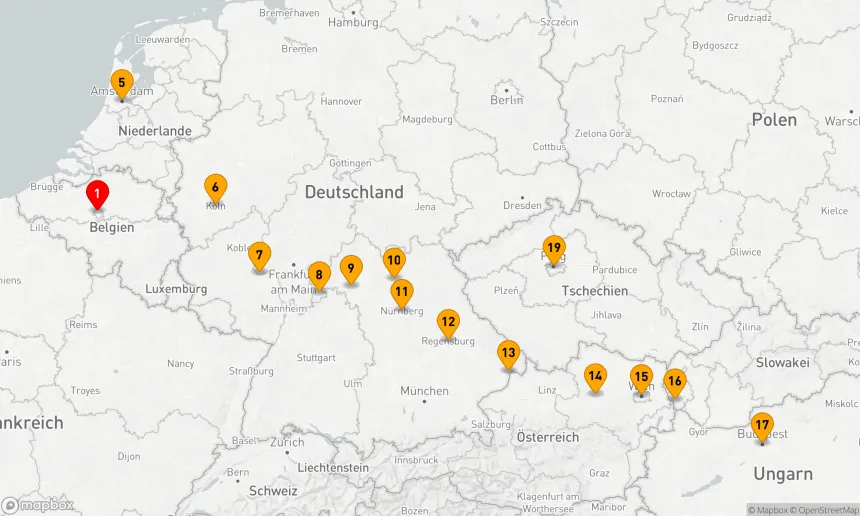Route 20 Nächte - Belgische Köstlichkeiten & Pracht von Europa & Prag