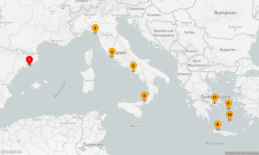 Route 10 Nächte - BEST OF ITALY & GREECE KREUZFAHRT