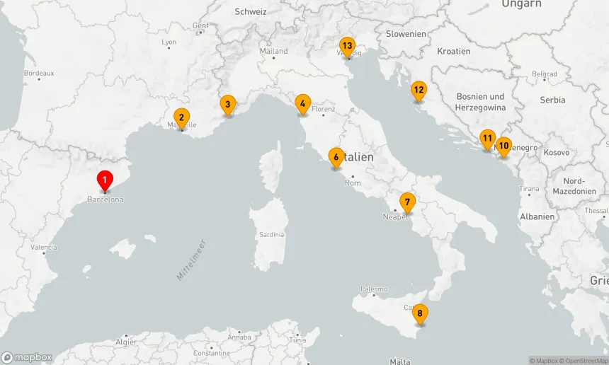 Route 12 Nächte - BEST OF THE MEDITERRANEAN CRUISE: MONTE CARLO, FLORENZ, ROM & VENEDIG