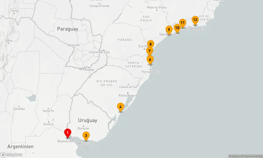 Route 12 Nächte - BRASILIEN-INTENSIVKREUZFAHRT: SÃO PAULO, PORTO BELO & RIO DE JANEIRO