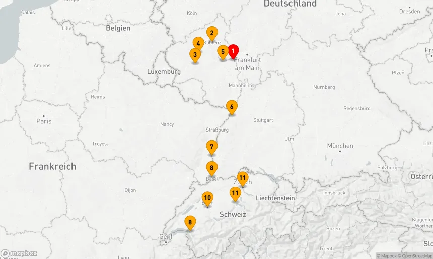 Route 11 Nächte - Charmante Schlösser & Weinberge an Rhein & Mosel mit der Schweiz