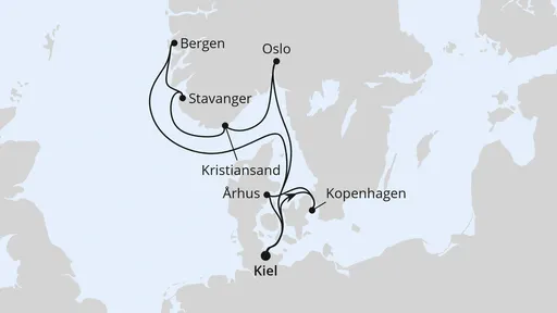 Route Dänemark & Norwegen ab Kiel