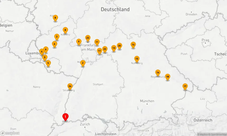 Route 24 Nächte - Die grosse Rhein-Main-Mosel-Saar-Donau-Reise